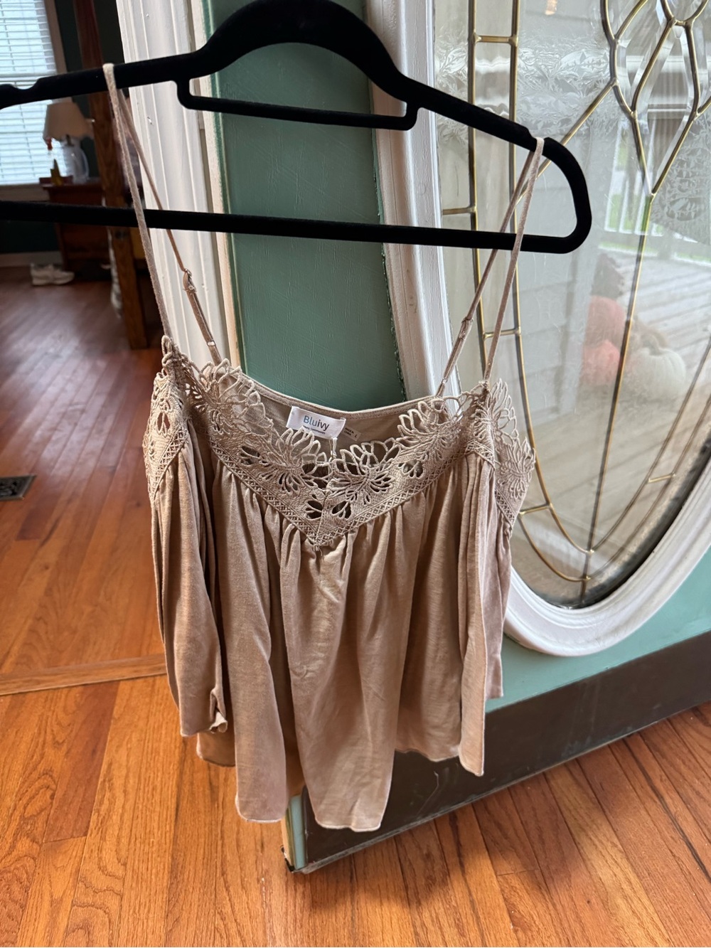 Bluivy Taupe Lace-Trim Spaghetti Strap Camisole